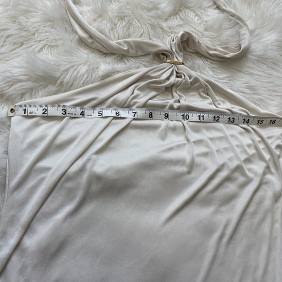 Women's Ivory/Off White/Cream Tie neck Draped fabric Halter Top - Picture 6 of 13